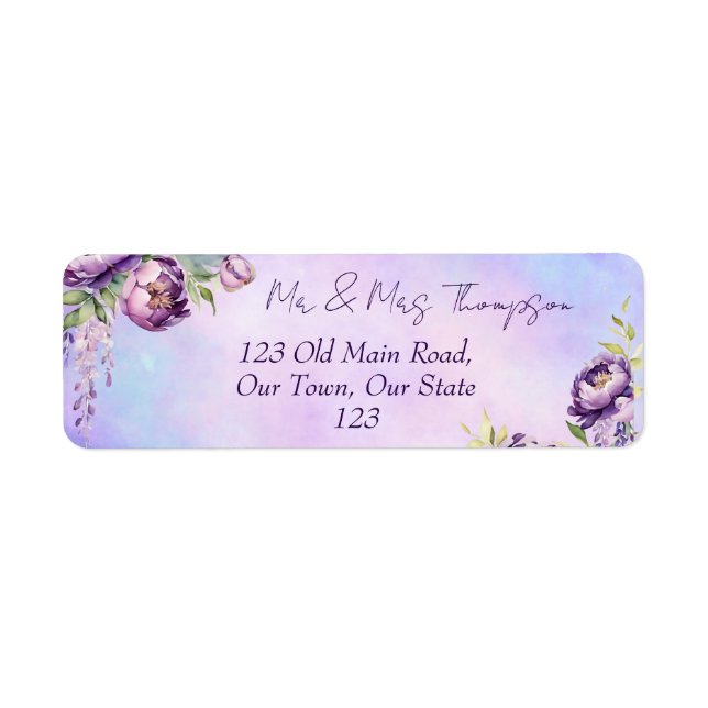 Elegant purple peonies lilac wisteria  thank you label (Front)