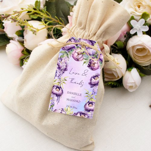Elegant purple peonies lilac wisteria wedding gift tags