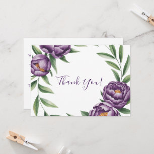 Elegant Purple Peonies Wedding Thank You Card