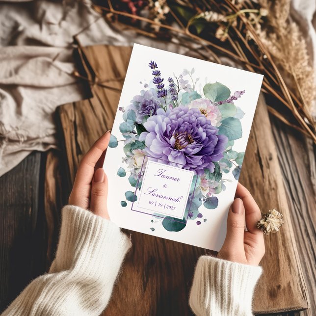 Elegant Purple Peony Lavender Eucalyptus Invitation (Creator Uploaded)