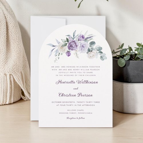 Elegant Purple Peony Wedding Invitation
