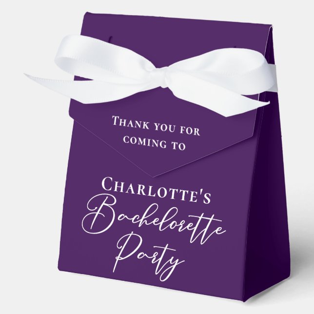 Elegant Purple Personalized Bachelorette Party Favor Boxes (Front)