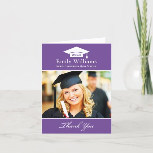 Elegant Purple Personalized Graduation Photo Thank You Card