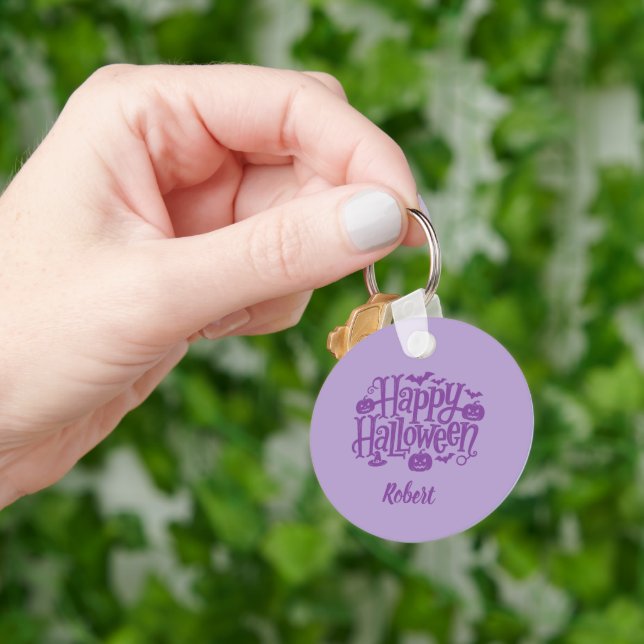 Elegant purple Personalized name Halloween Keychain (Hand)