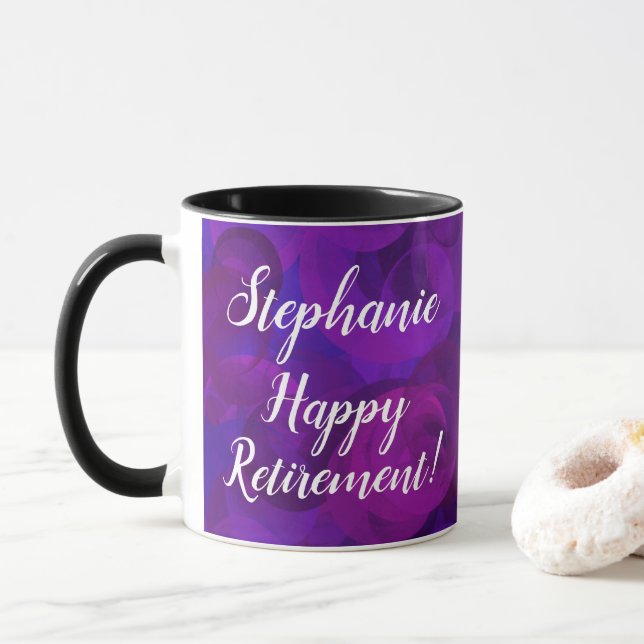 Elegant Purple Personalized Retirement Office Mug (With Donut)