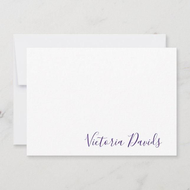 Elegant Purple Personalized Signature Script Note Card (Front)
