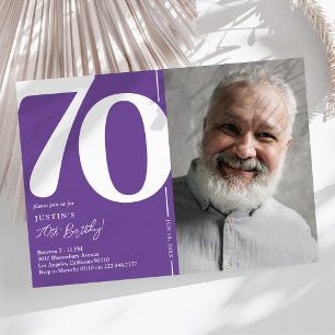 Elegant Purple Photo 70th Birthday Invitation