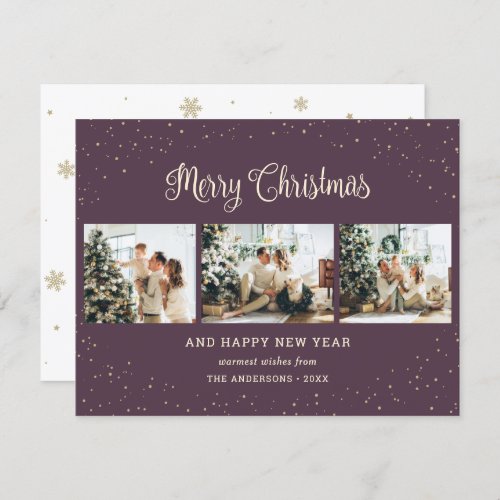 Elegant Purple Photo Collage Christmas Cards