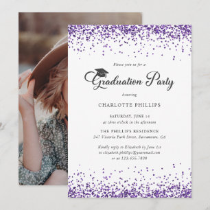 Elegant Purple Photo Graduation Party Invitation