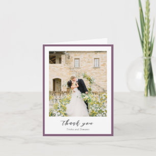 Elegant Purple Photo Modern Wedding Thank You Card