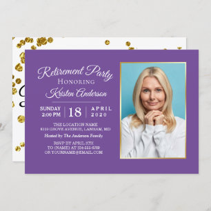 Elegant Purple Photo Retirement Party Invitation
