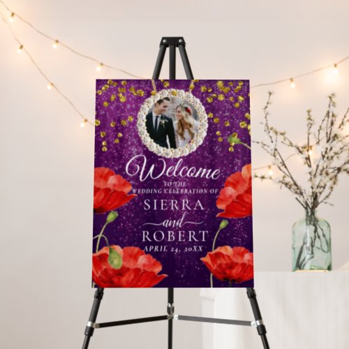 Elegant Purple Photo Wedding Welcome Sign