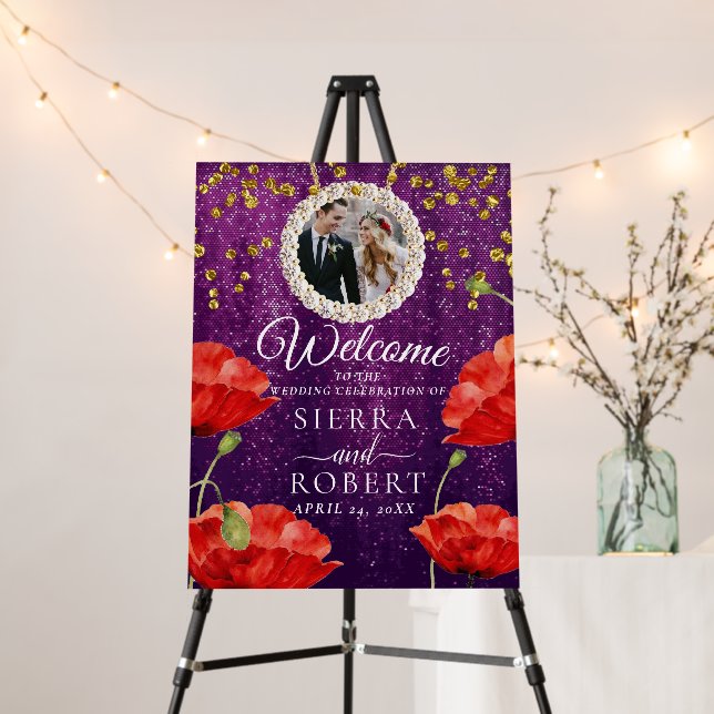 Elegant Purple Photo Wedding Welcome Sign (In Situ (Stand))