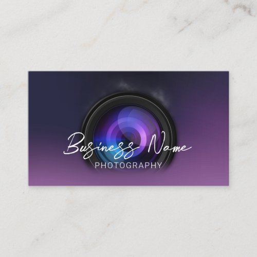 Elegant Purple Photographer Camera Photography Business Card