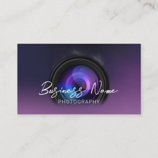 Customizable Elegant Purple Photographer Camera Photography Business Card