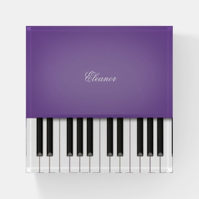 Elegant Purple Piano with Custom Name or Quote Paperweight (Front)