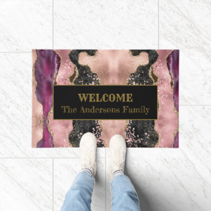 Elegant Purple Pink Agate Welcome Personalized Doormat
