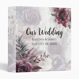 Elegant purple, pink, and maroon floral 3 ring binder