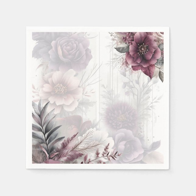 Elegant purple, pink, and maroon floral  napkins (Front)