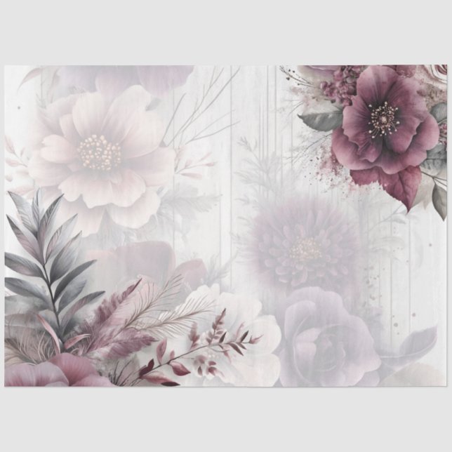Elegant purple, pink, and maroon floral  tissue paper (Front)