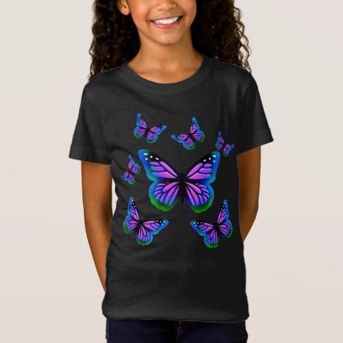 Elegant purple pink blue butterflies  T_Shirt