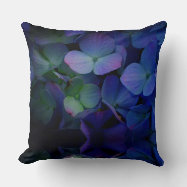 Elegant purple pink blue florals hydrangeas throw pillow (Front)