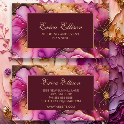 Elegant Purple Pink Burgundy Gold Floral  Business Card