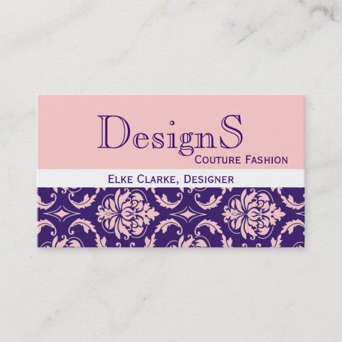 Elegant Purple Pink Damask Fashion Business Card