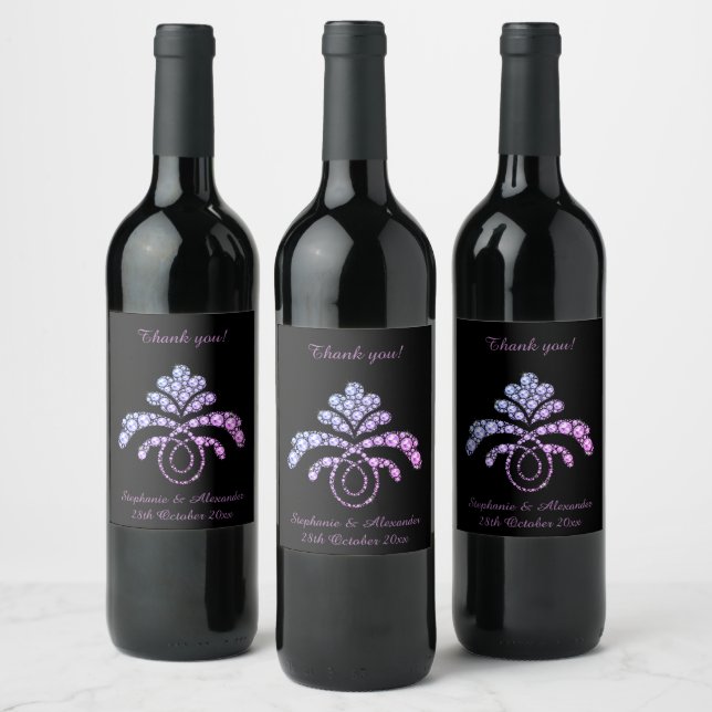 ELEGANT PURPLE PINK DIAMOND WINE LABEL (Bottles)