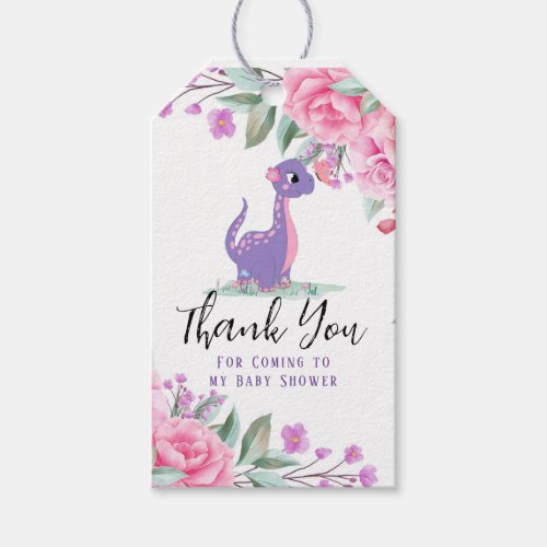 Elegant Purple Pink Dinosaur Butterfly Baby Shower Gift Tags