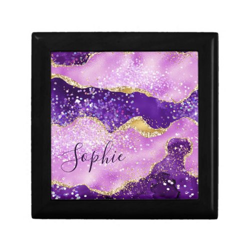 Elegant Purple  Pink  Faux Gold Glitter Agate Gift Box