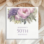 Elegant Purple Pink Floral 50th Birthday Napkins<br><div class="desc">Elegant purple and pink floral women's 50th birthday party paper napkins personalized with the name and age of the guest of honor. Contact me for assistance with your customizations or to request additional matching or coordinating Zazzle products for your party.</div>