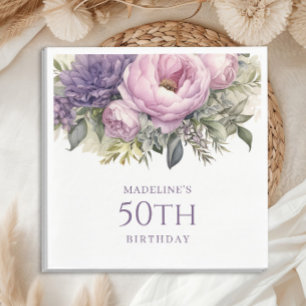 Elegant Purple Pink Floral 50th Birthday Napkins