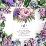 Elegant Purple Pink Floral 60th Birthday Invitation<br><div class="desc">Elegant purple and pink floral women's 60th birthday party invitation. This invitation can be purchased printed or as a digital invitation to share with family and friends on social media or through email. Contact me for assistance with your customizations or to request additional matching or coordinating Zazzle products for your...</div>