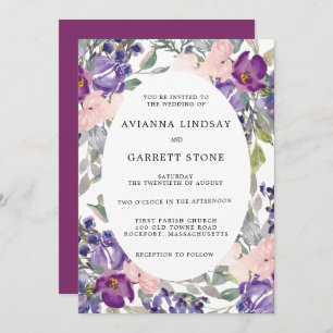 Elegant Purple Pink Floral Botanical Wedding Invitation