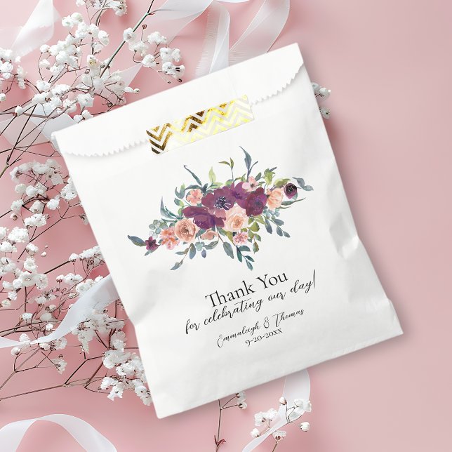 Elegant Purple Pink Floral Bouquet Wedding Favor Bag (Creator Uploaded)