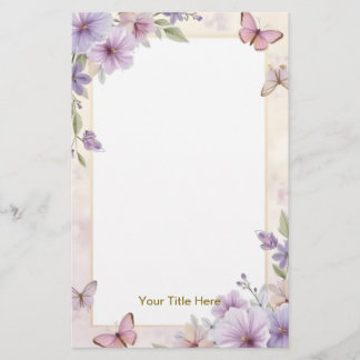Elegant Purple Pink Floral Butterfly Design Stationery