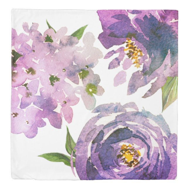 Elegant Purple Pink Floral Peonies Hydrangeas Duvet Cover (Front)