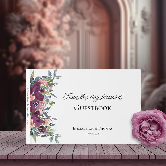 Elegant Purple Pink Floral Wedding Guest Book (Creator Uploaded)