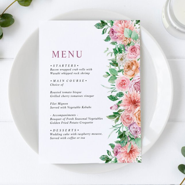 Elegant Purple & Pink Floral Wedding Menu (Creator Uploaded)