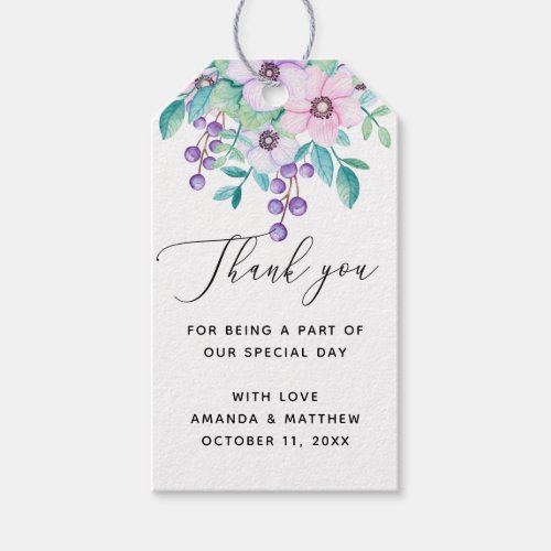Elegant purple pink floral wedding thank you gift tags
