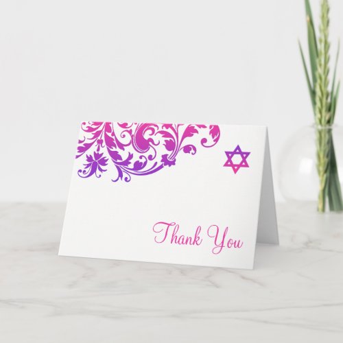 Elegant Purple Pink Flourish Bat Mitzvah Thank You