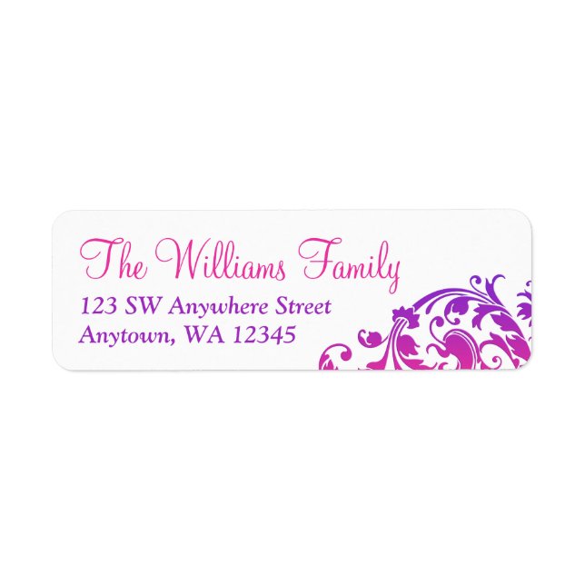 Elegant Purple Pink Flourish Label (Front)