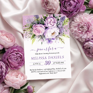 Elegant Purple & Pink Garden Flowers Baby Shower Invitation