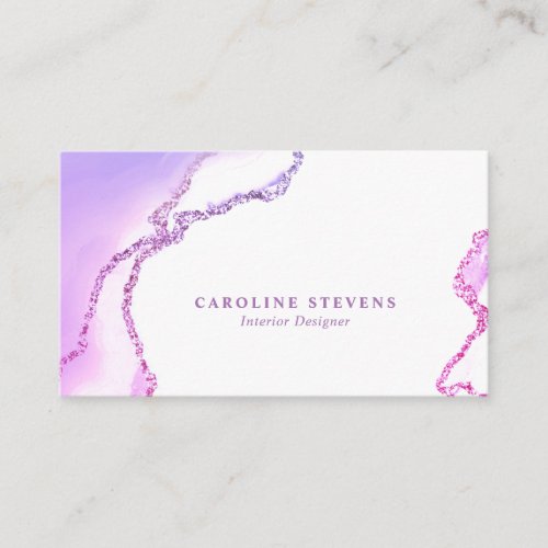 Elegant purple pink glitter agate chic business card