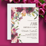 Elegant Purple Pink Gold Floral 18th Birthday Invitation<br><div class="desc">Beautiful and elegant plum purple and pink floral with sage green leaves botanical watercolor 18th birthday party invitation for women. Text is gold calligraphy brush font and is aligned on the right side of the card. This birthday party invitation goes in our Burgundy and Blush Pink Floral Birthday Party Collection....</div>