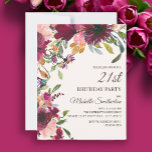 Elegant Purple Pink Gold Floral 21st Birthday Invitation<br><div class="desc">Beautiful and elegant plum purple and pink floral with sage green leaves botanical watercolor 21st birthday party invitation for women. Text is gold calligraphy brush font and is aligned on the right side of the card. This birthday party invitation goes in our Burgundy and Blush Pink Floral Birthday Party Collection....</div>
