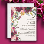 Elegant Purple Pink Gold Floral 70th Birthday Invitation<br><div class="desc">Beautiful and elegant plum purple and pink floral with sage green leaves botanical watercolor 70th birthday party invitation for women. Text is gold calligraphy brush font and is aligned on the right side of the card. This birthday party invitation goes in our Burgundy and Blush Pink Floral Birthday Party Collection....</div>