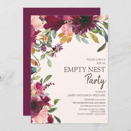 Elegant Purple Pink Gold Floral Empty Nest Party Invitation