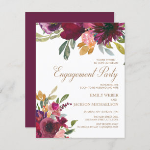 Elegant Purple Pink Gold Floral Script Engagement Invitation